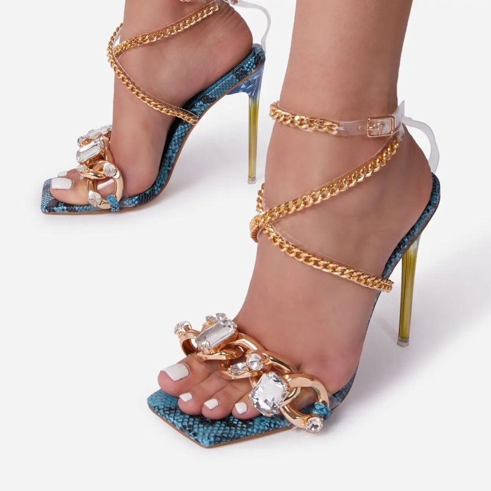 Ego blue and gold snakeskin heels